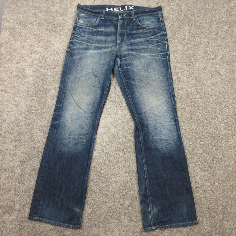 Helix Jeans Mens 32x32 Blue Slim Boot Grunge Skater Y2K Metal Faded Denim Pants
